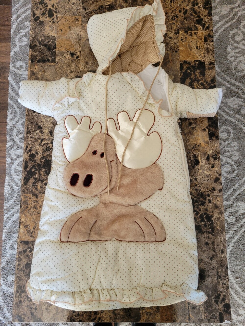 Antique Infant Cream Moose Hooded Pajama Sleep Sack- Quilted